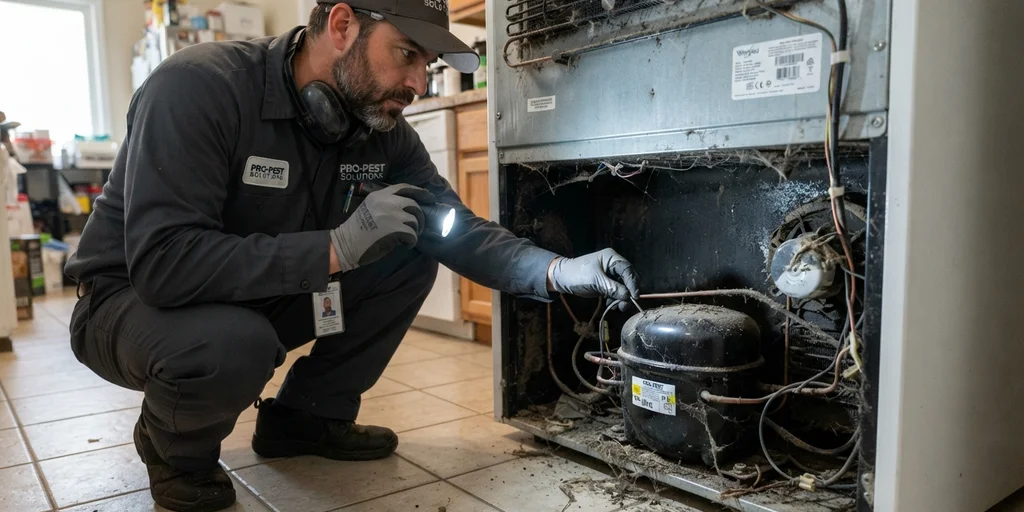 Motor de un frigorífico siendo inspeccionado