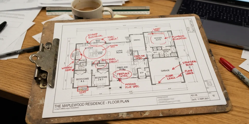 Plano de una casa marcando con rojo los focos detectados